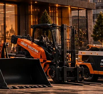 Oğuz Okutan logolu turuncu forklift